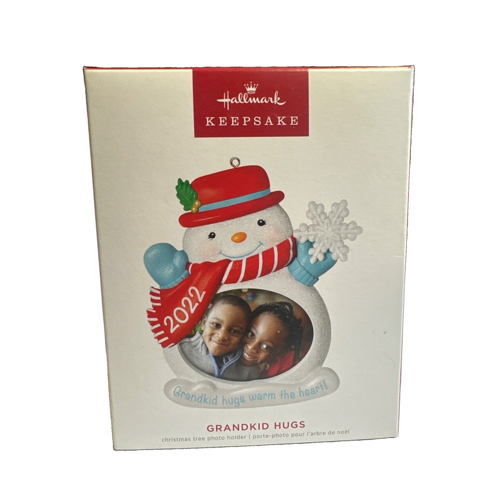 Hallmark "Grandkid Hugs" 2022 Keepsake Ornament Snowman Photo Holder New